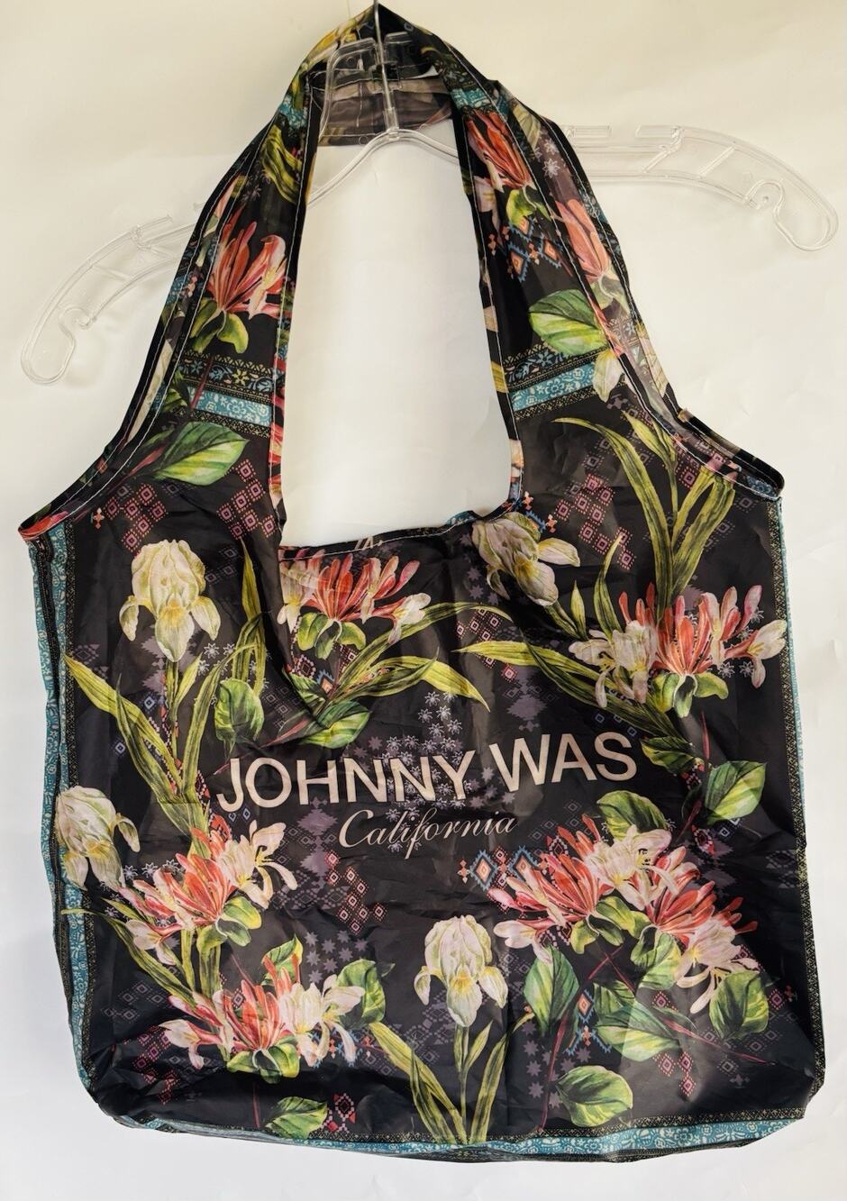 JOHNNY WAS California Reusable Shopping Tote Bag Floral, Lightweight & Packable